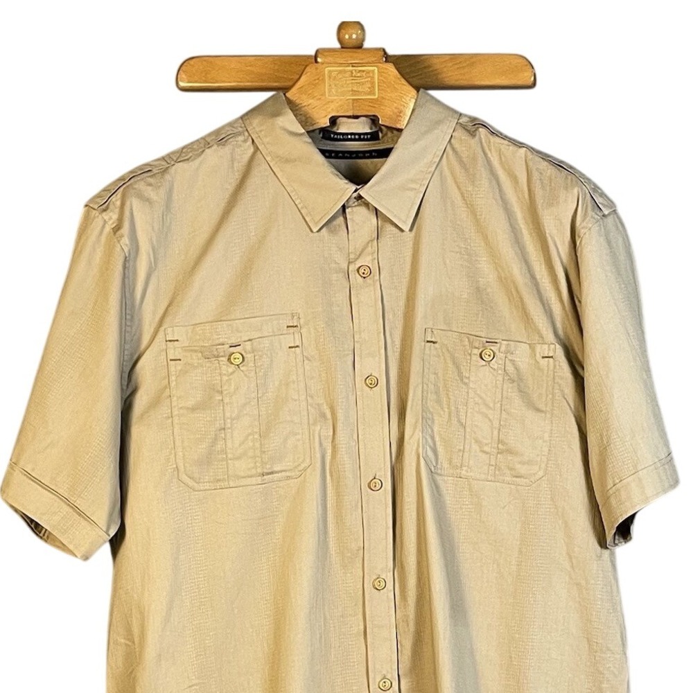 Sean John Mens 3XL Tan Button Down Shirt Casual 3 Pockets Adult